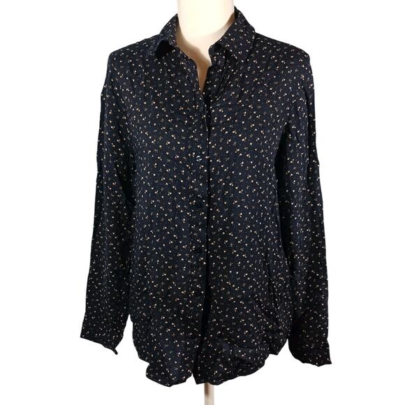 Route 66 Tops - Route 66 Shirt Womens L Blue Floral Long Sleeve Button Up Shirt 100% Rayon